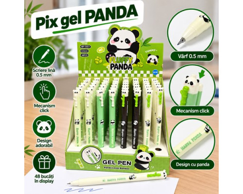 Гелевая ручка FLUFFY PANDA, 0,5 мм, с кнопочным механизмом MP-1303-1 (48)