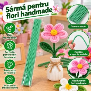 Sarma pentru flori handmade, verde 30cm 50buc