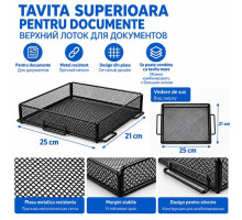 Tavita metalica superioara pentru documente, 25×21 cm, neagra (24)