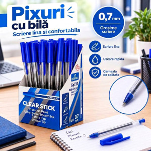 Pix cu bila DOIPHLA Clear Stick GP730, albastru, 0,7 mm