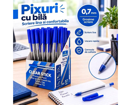 Pix cu bila DOIPHLA Clear Stick GP730, albastru, 0,7 mm (50/1000/4000)