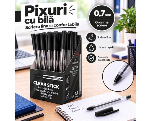 Pix cu bila DOIPHLA Clear Stick GP730, negru, 0,7 mm (50/1000/4000)