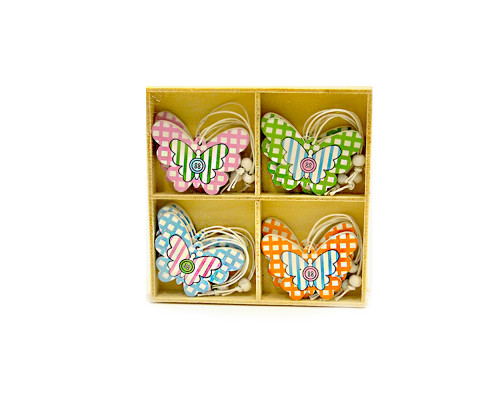 Набор подвесных декораций бабочки, дерев., 12 шт, разноцв. S8-14 (240)