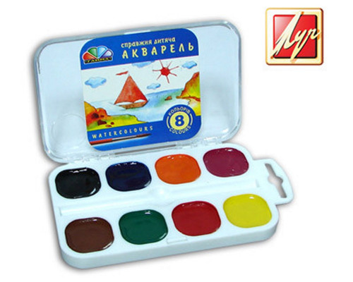 Акварель 8 цв. без кисти, в пластике, "Увлечение" Gamma 200102