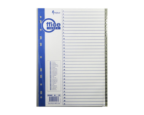 Разделители пластиковые А4, нумерованные 1-31 FO20407(25/50)