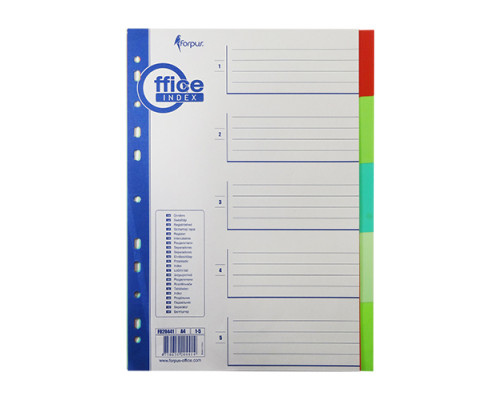 Разделитель пластиковый А4, 5 цветов, ненумерованные FO20441(25/250)