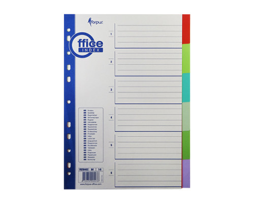 Разделители пластиковые А4, 6 цветов, ненумерованные FO20443(10/250)