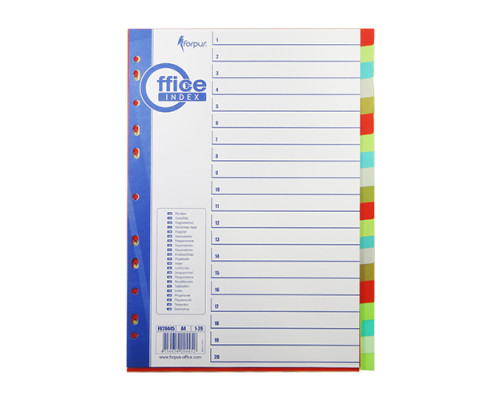 Разделители пластиковые А4, 20 цветов, ненумерованные FO20445(25/100)