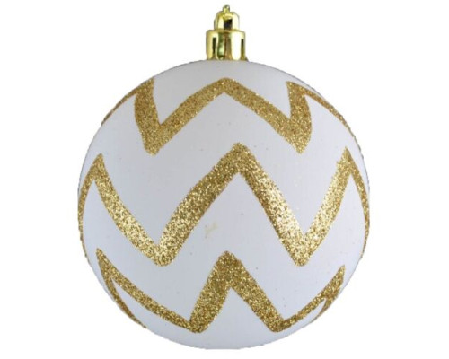 Елочных шар, белый с золотистыми зигзагами d-8 см, 972942 (48)