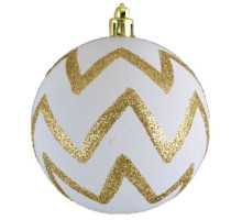 Glob pentru brad, d-8 cm, alb cu zigzag auriu, 972942 (48)