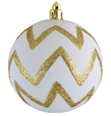 Glob pentru brad, d-8 cm, alb cu zigzag auriu, 972942 (48)