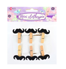 Набор прищепок деревянных "Усы", черные, 3.5см, 6шт/уп Santi 740721