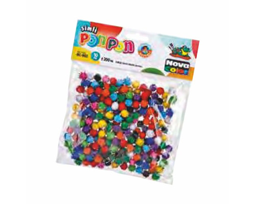 Pompoane cu gliter 10mm 200buc, asorti NC-883