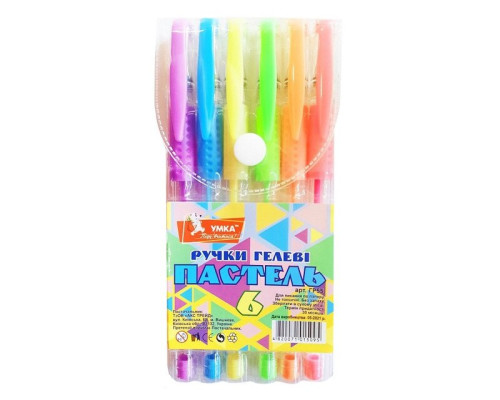 Набор ручек гелевых, 6цв., Pastel, PVC упаковкa, ГР55, УМКА (12) Набор ручек гелевых, 6цв., Pastel, PVC упаковкa, ГР55, УМКА (12)