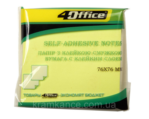 Бумага для заметок с липким слоем , жeлтая 76*76мм 100 лист 4Office 4-423-5 (12/576)