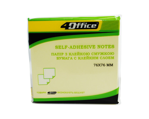 Бумага для заметок с липким слоем , жeлтая 76*76мм 100 лист 4Office 4-423-5 (12/576)