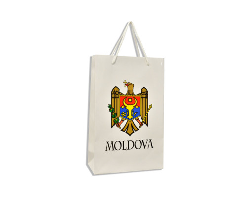 Punga pentru cadou, alb "Stema Moldova" 360*250*90 (10)