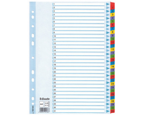 65318 Разделители картонные цветные А4 1-31 Esselte Mylar 100164