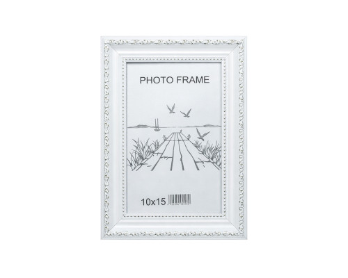 Rama foto A6 10*15 cu suport alba cu ornament argintiu 25-01-02 CM*0252
