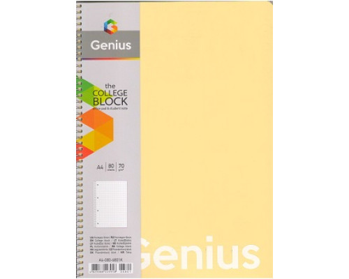 Тетрадь А4 80л. клетка, на спирали, пластик. обл., Genius A4-080-6801K (4/40) Тетрадь А4 80л. клетка, на спирали, пластик. обл., Genius A4-080-6801K (4/40)