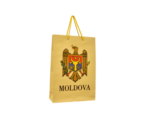 Пакет подарочный, крафт "Герб Молдовы" 360*250*90 (20)