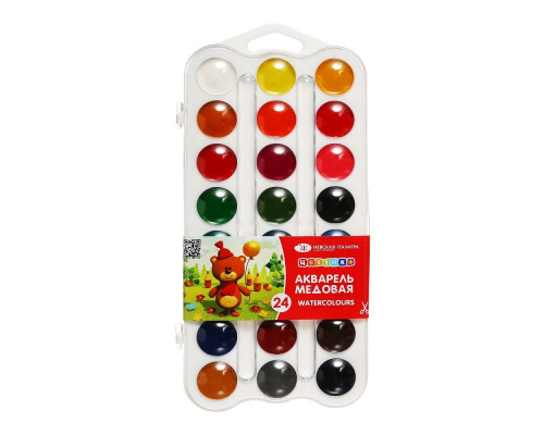 Acuarela 24 cul., pe baza de miere, plastic alb,Цветик 2742190 (28)