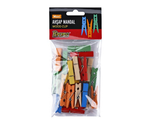 Набор прищепок деревянных, цветные 35мм. 20шт.. BR-904 (50/200)