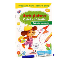 Scrie si sterge. Caiet refolosibil+marcher. Animale amuzante. N*4384