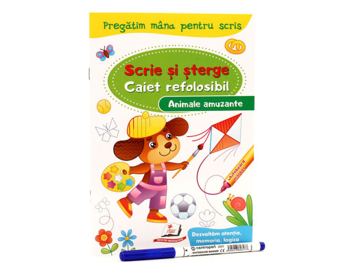 Scrie si sterge. Caiet refolosibil+marcher. Animale amuzante. N*4384