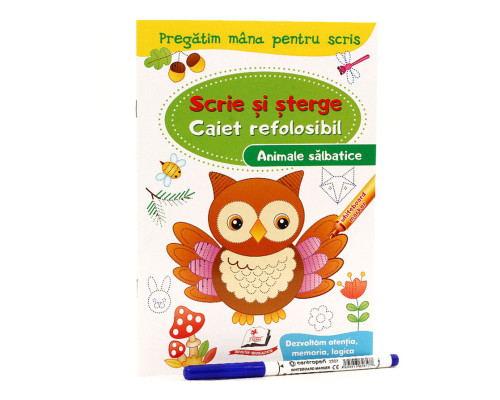 Scrie si sterge. Caiet refolosibil+marcher. Animale salbatice. N*4377