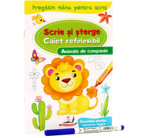 Scrie si sterge. Caiet refolosibil+marcher. Animale de companie. N*4421