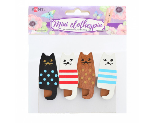 Набор прищепок декоративных "Friendly cats", 4.5см, 4шт. Santi 742146