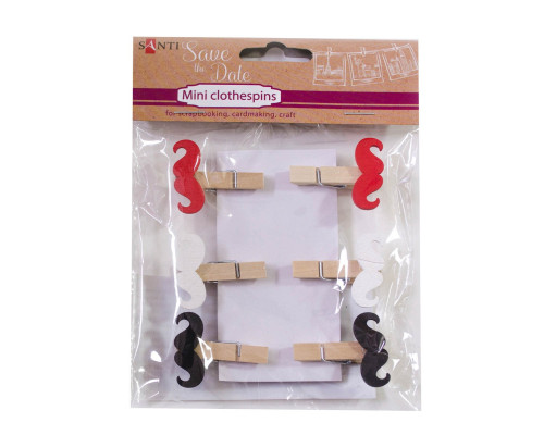 Набор прищепок деревянных "Усы цветные", (6шт) 740736