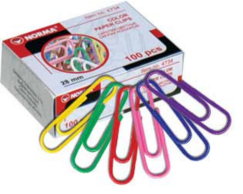 Скрепки 28мм. 100шт. с РР покрытием.цв. в асорт. Norma 4734 (10/250)