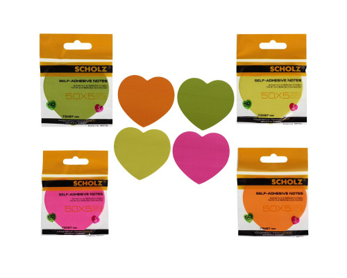 Бумага для заметок с липким слоем "Сердце" 73x67mm цв. в асс. 50л. 8072-N SOZ (10/50)