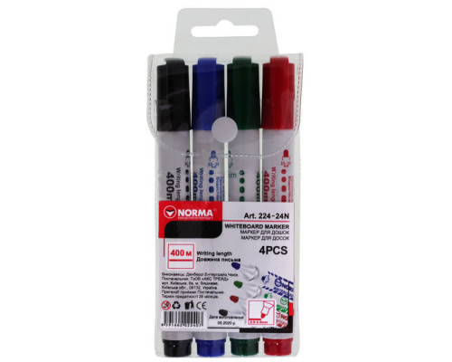 Set markere p/u tabla, 2,5-3,5 mm, rotunde, 400m., 4buc, NORMA 224-24N (50) Set markere p/u tabla, 2,5-3,5 mm, rotunde, 400m., 4buc, NORMA 224-24N (50)
