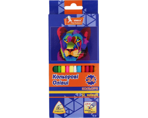 Карандаши цветные, треугольные, двухстор 12шт 24 цв.,"Фауна", ЦК42-22, УМКА (12/240)