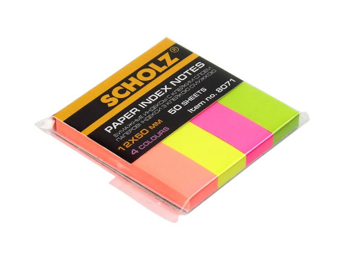 Самоклеющиеся бумажные индексы (неон) 12х50мм 4x50л, Scholz 8071(6/48)