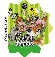 Фигурная раскраска с наклейками, 200х200мм, 4+2л,"Cute Animals" 2208 (10)