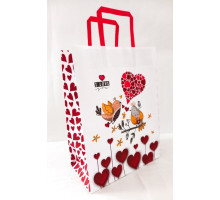 Пакет КРАФТ Белый с рисунком, ручки бум. цветн, 25х15х34,5см, 253415-27 (100)