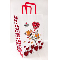 Пакет КРАФТ Белый с рисунком, ручки бум. цветн, 25х15х34,5см, 253415-27 (100)