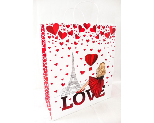 Punga CRAFT alb cu desen, mânere - hârtie colora, 32Х15Х38сm, 323815 -36 (100)