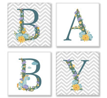 Desen pe panza pe numere 4buc. 18x18 cm "BABY" stil scandinav CH108 Desen pe panza pe numere 4buc. 18x18 cm "BABY" stil scandinav CH108