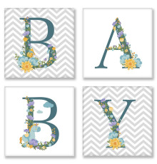 Desen pe panza pe numere 4buc. 18x18 cm "BABY" stil scandinav CH108