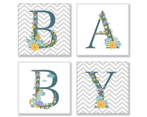 Desen pe panza pe numere 4buc. 18x18 cm "BABY" stil scandinav CH108