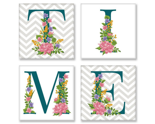 Холсты по номерам 4шт. 18х18 см "TIME" скандинавский стиль CH123