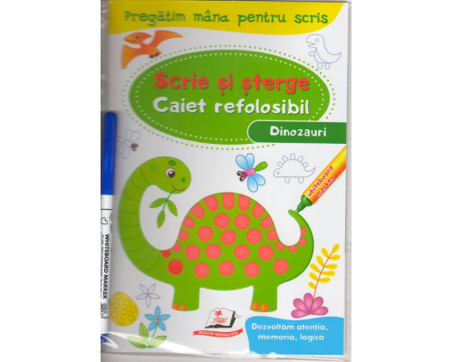 Scrie si sterge. Caiet refolosibil+marcher. Dinozauri. N*4391