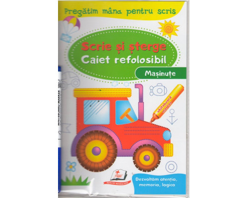 Scrie si sterge. Caiet refolosibil+marcher. Masinute. N*4414