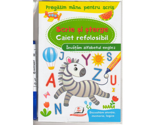 Scrie si sterge. Caiet refolosibil+marcher. Invatam alfabetul englez. N*4445