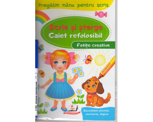 Scrie si sterge. Caiet refolosibil+marcher. Fetite creative. N*4438